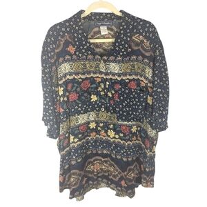 Vintage Maggie McNaughton floral hippy block abstract bohoIndian blouse size 18w